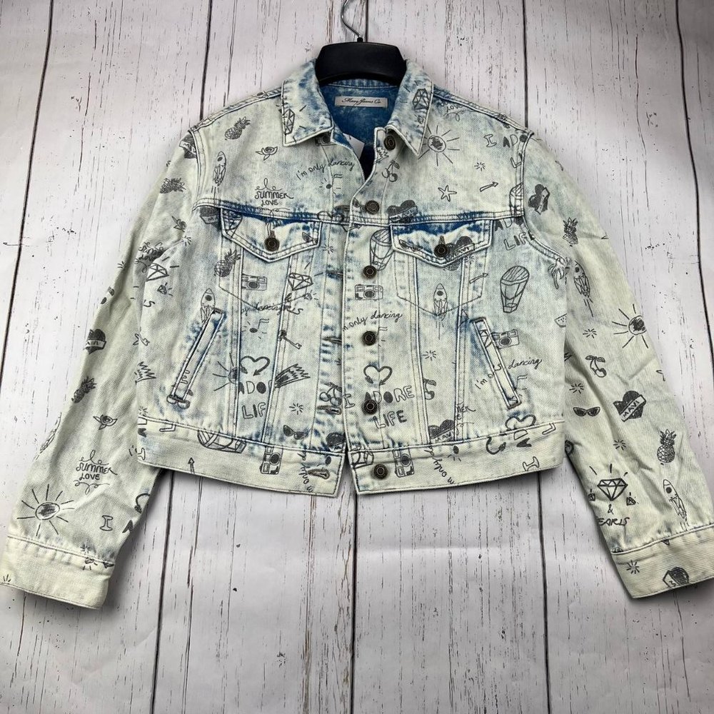 Mavi Small Printed Cropped Fit Stretchable Denim Jeans Jacket White Women New